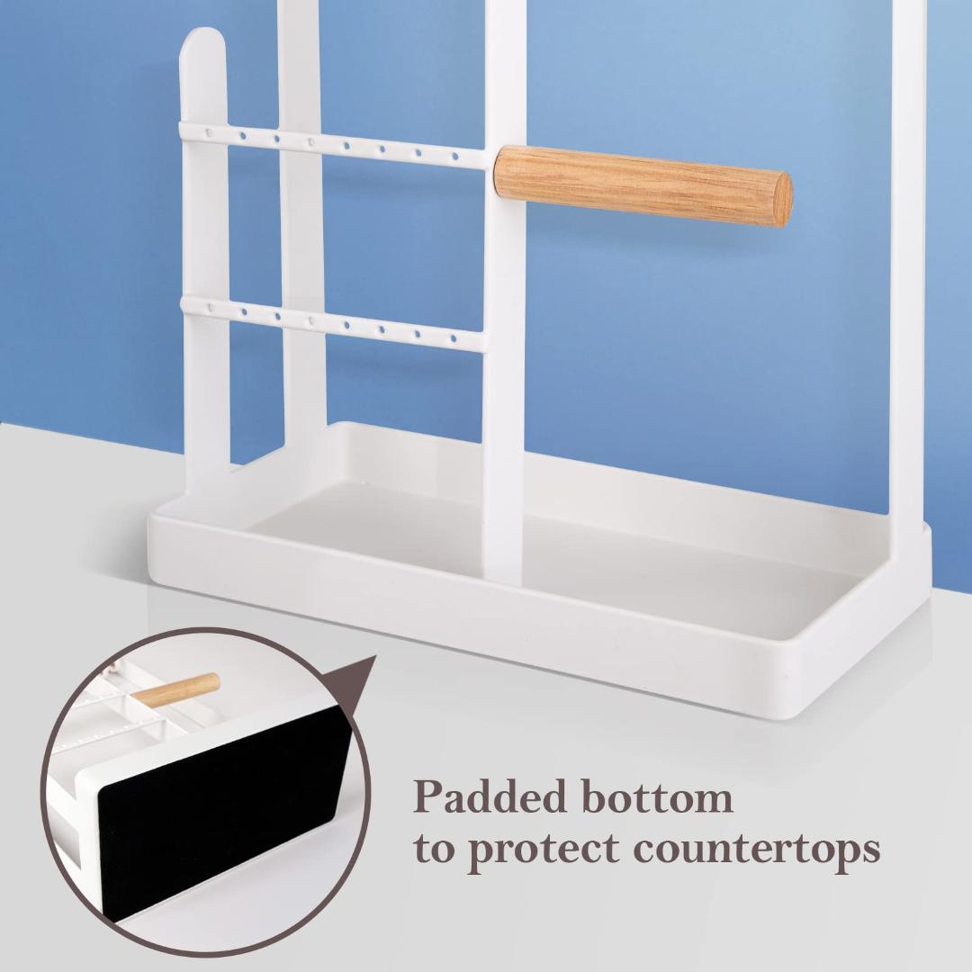 木製バーと10個フックのアクセサリースタンド