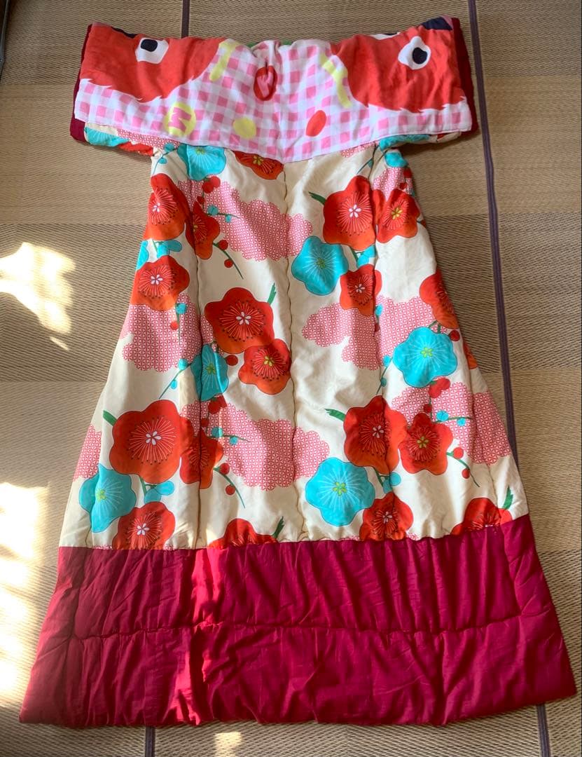 【昭和レトロ】 かいまき布団 掻巻 花柄 鮮やか 和模様 赤 梅 京都 日本製②