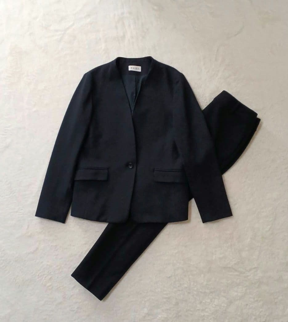 洗える！PLST プラステ ノーカラージャケット パンツ 　ネイビー