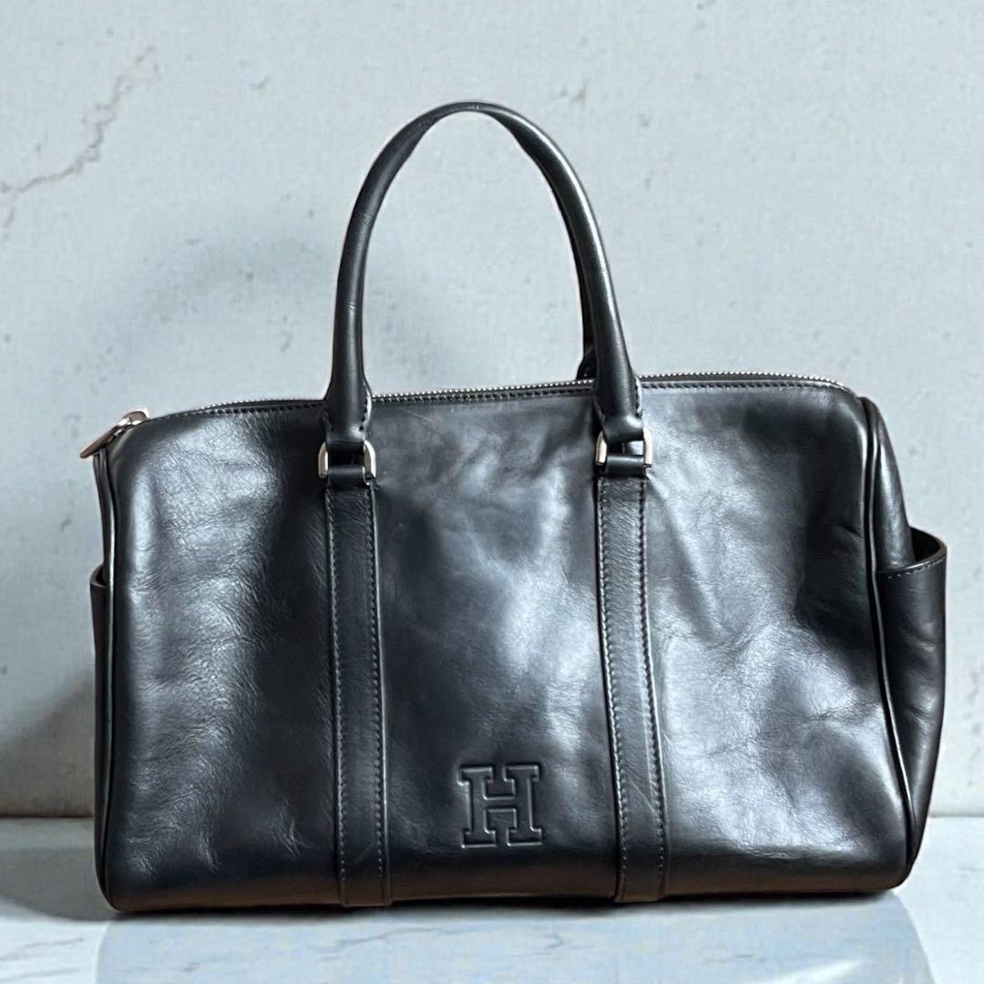 アイビー様美品 HIROFU ヒロフ ロゴ型押し レザー ミニ ボストンバッグ