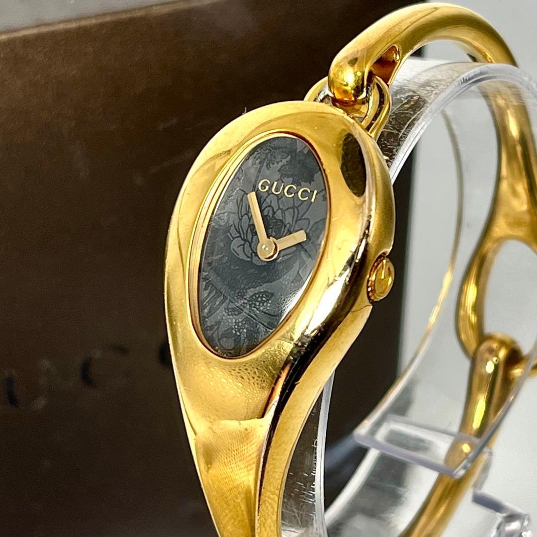 【付属品あり/稼働品】グッチ フローラ 103 バングルウォッチ ゴールド