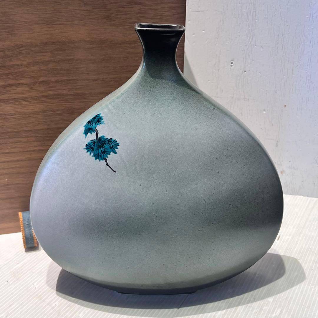 伝統工芸士　九谷焼　赤富士　花瓶　花器　山上義正作　陶器　陶芸　インテリア