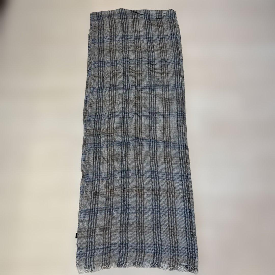 Loro Piana 100%カシミヤ マフラー グレー青チェック