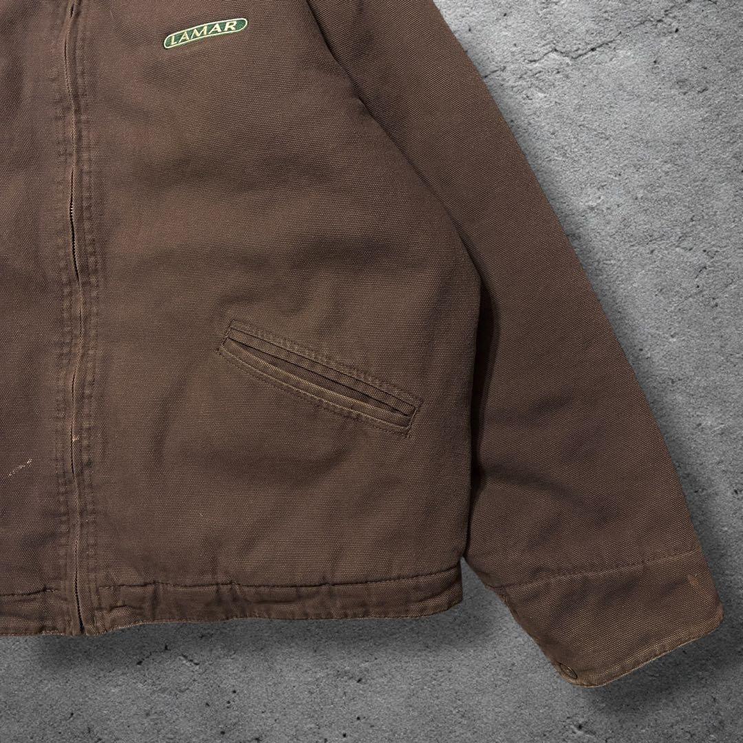 デトロイト企業ロゴブラウンXL中綿ダック生地短丈ワークジャケットトライマウンテン