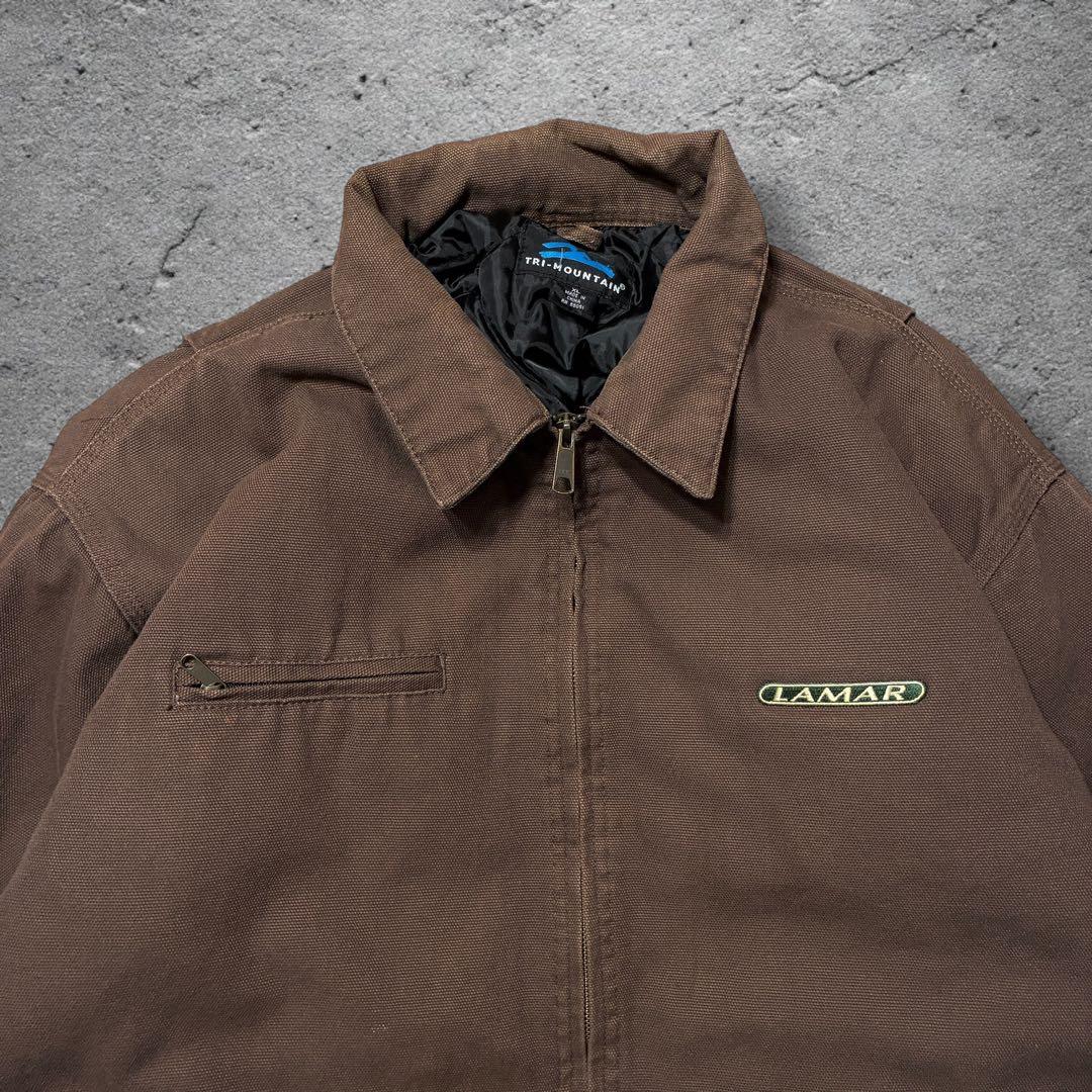 デトロイト企業ロゴブラウンXL中綿ダック生地短丈ワークジャケットトライマウンテン