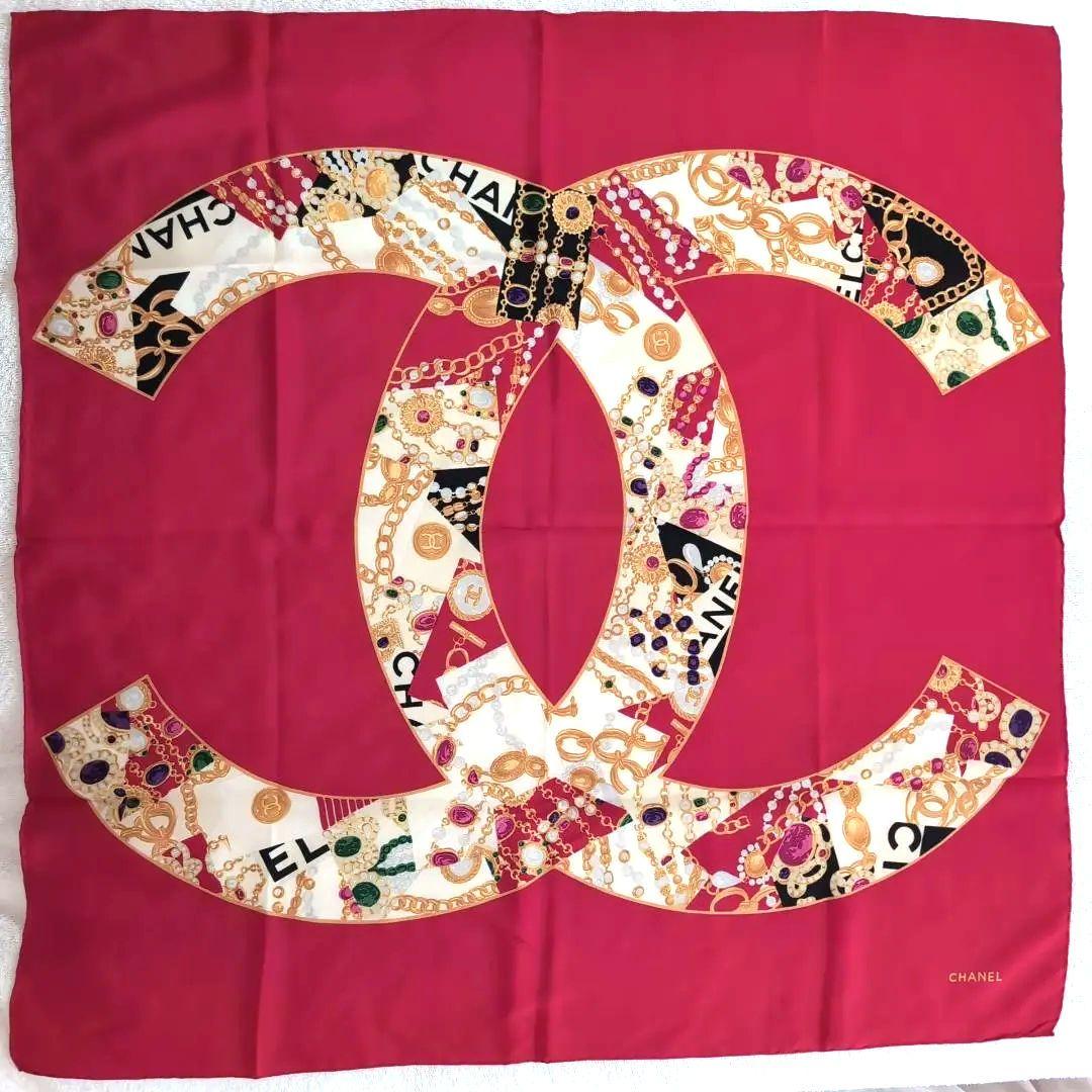CHANEL ココマーク 宝石柄 大判スカーフ 85×85 ジュエリー d137