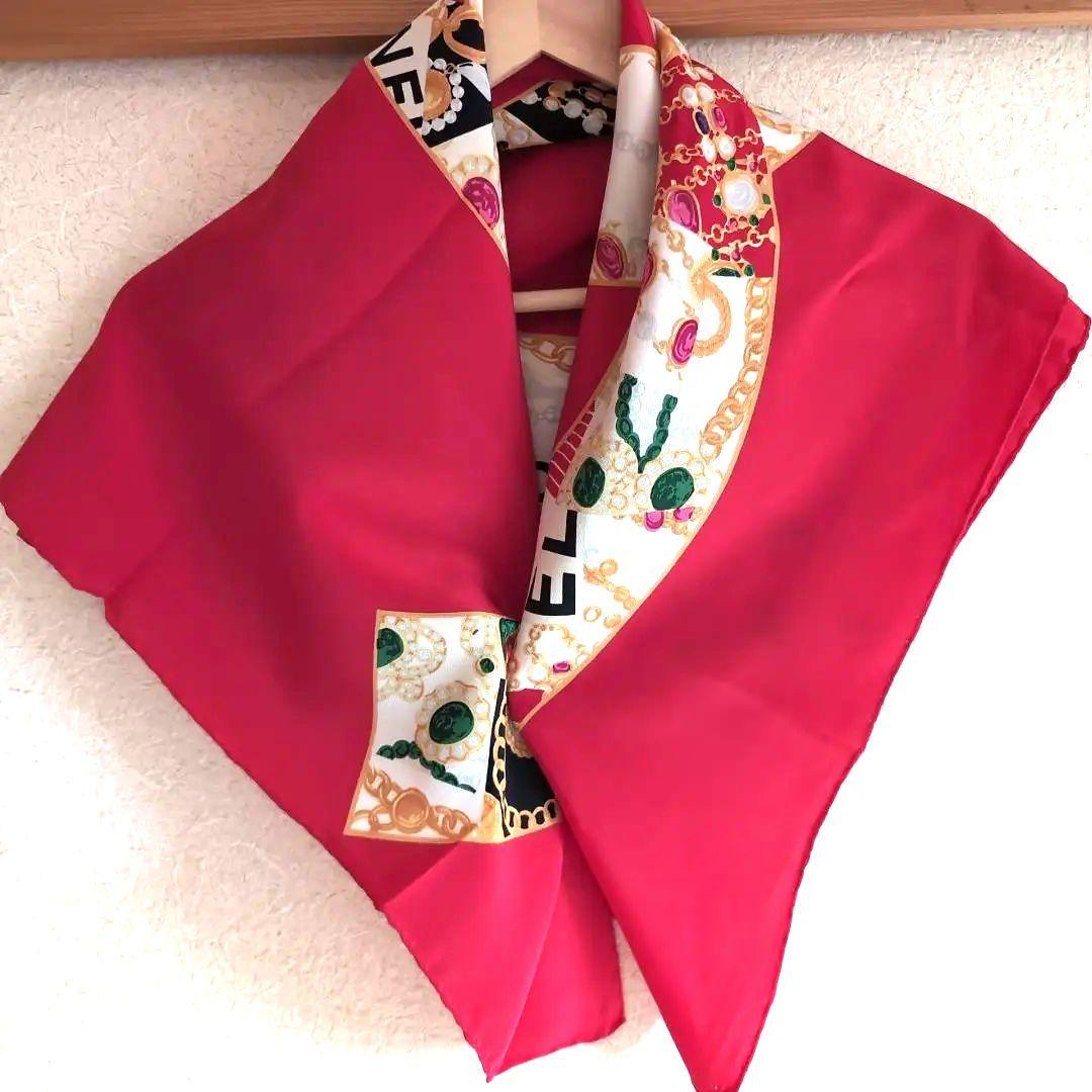 CHANEL ココマーク 宝石柄 大判スカーフ 85×85 ジュエリー d137