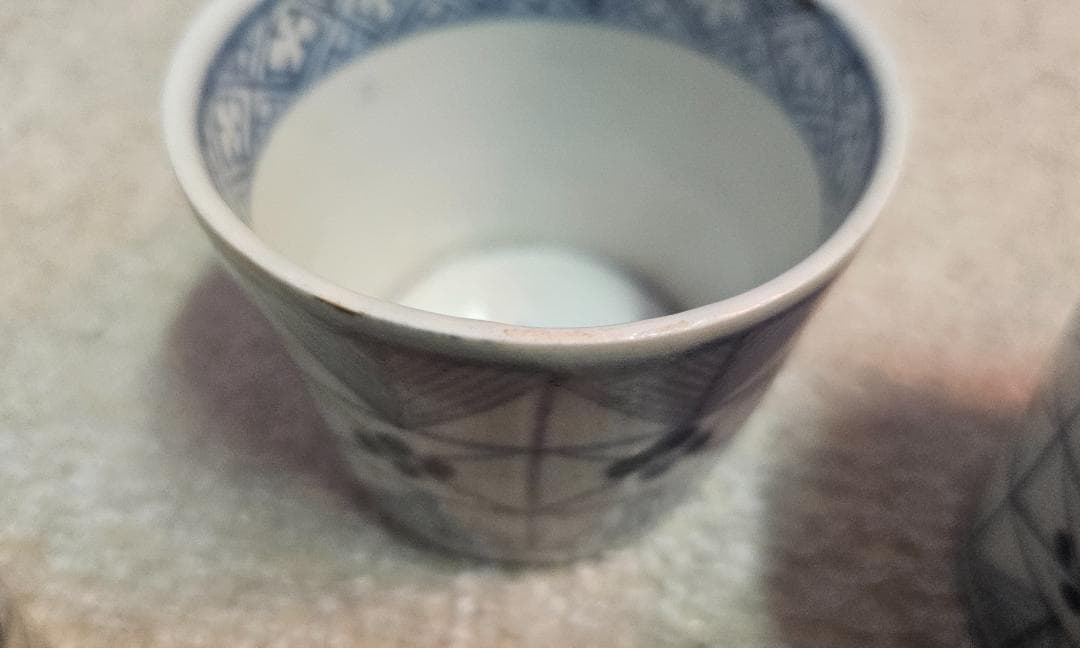 江戸後期 古伊万里 文化14年春求む 染付蕎麦猪口 幾何学模様 5客セット