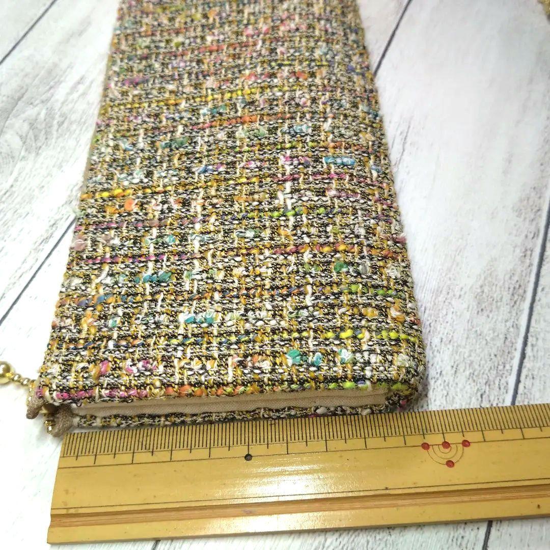 L字ファスナー長財布、ハンドメイド、帆布モカ、ファンシーツイード