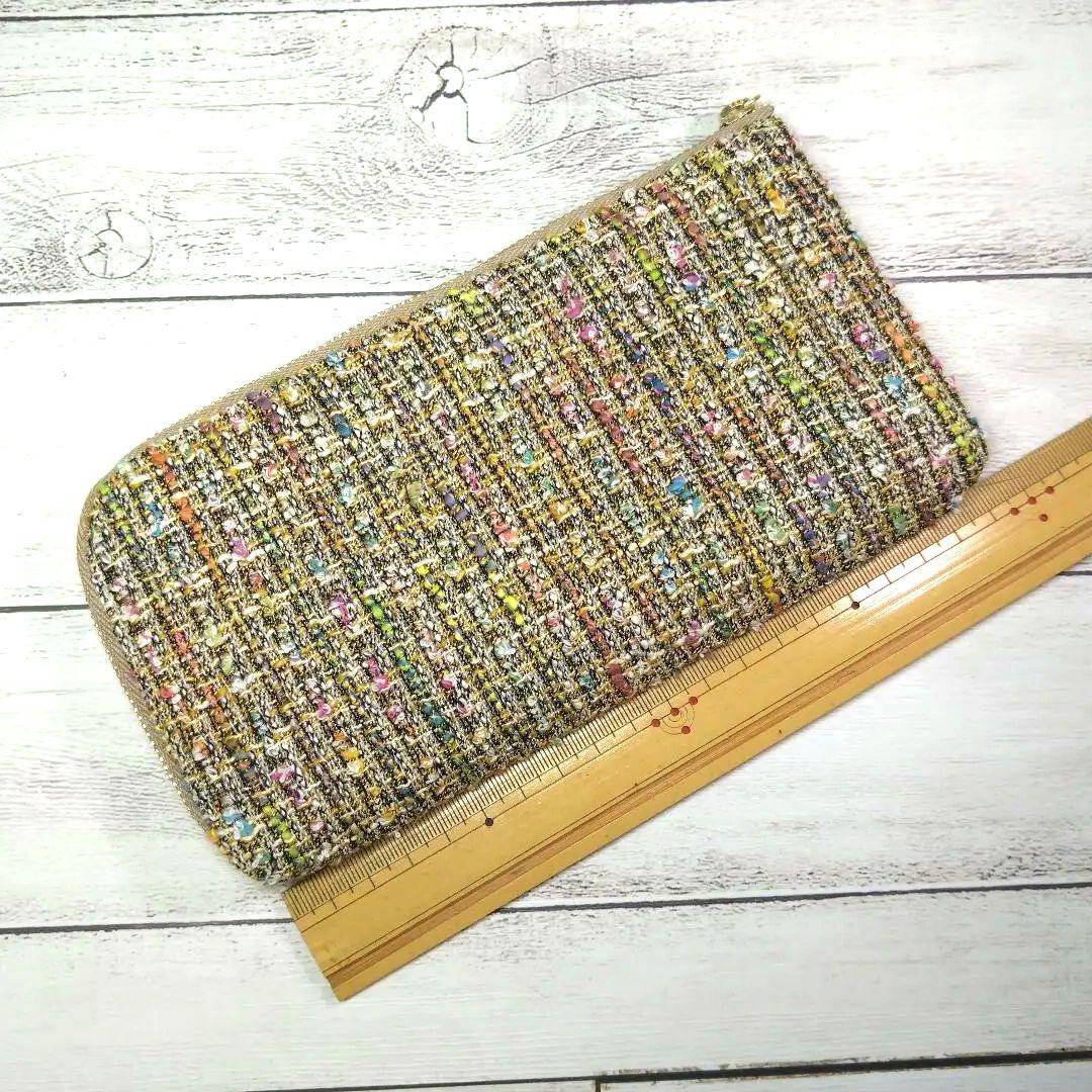 L字ファスナー長財布、ハンドメイド、帆布モカ、ファンシーツイード