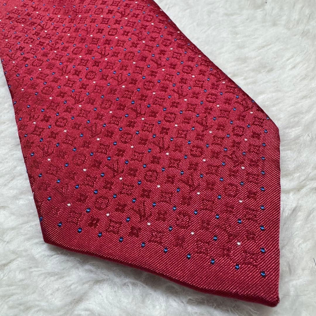 美品！ルイヴィトン 現行　ネクタイ レッド　ドット　モノグラム　クラヴァット