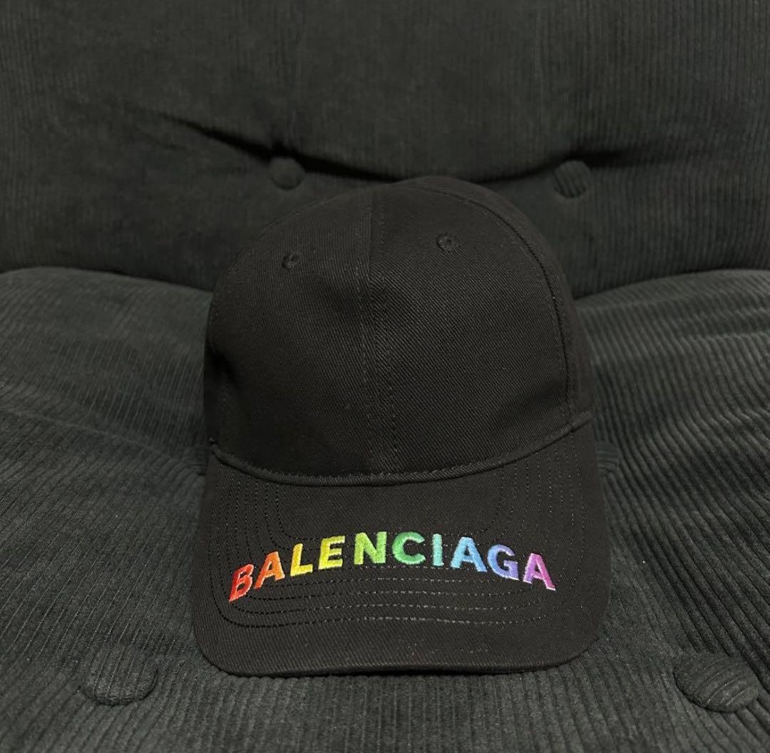 極美品✨BALENCIAGA キャップ　レインボー　ロゴ刺繍　L59　黒