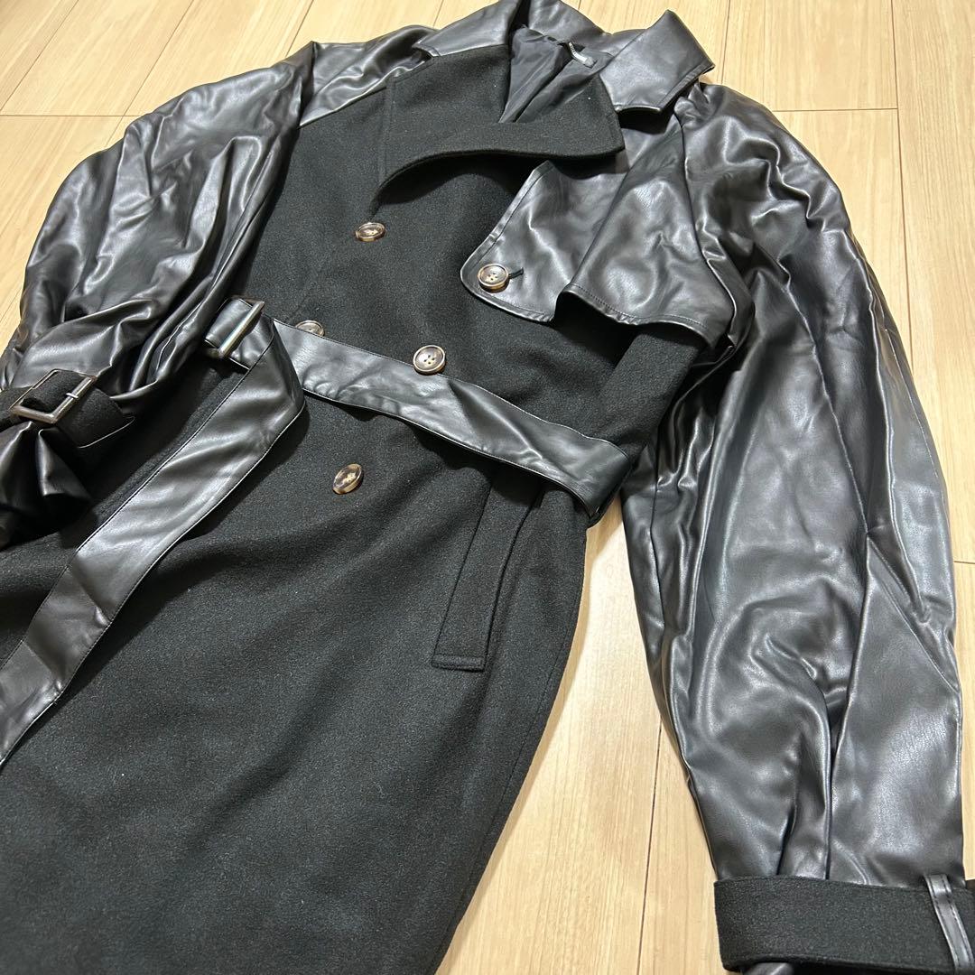 【完売品】Ellno Loset ビーガンレザー切り替えトレンチコート