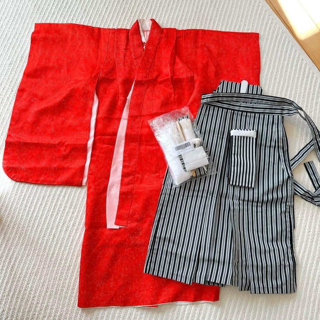 七五三 5歳 男の子 男児 着物 羽織 袴 七五三フルセットレトロ　赤色袴