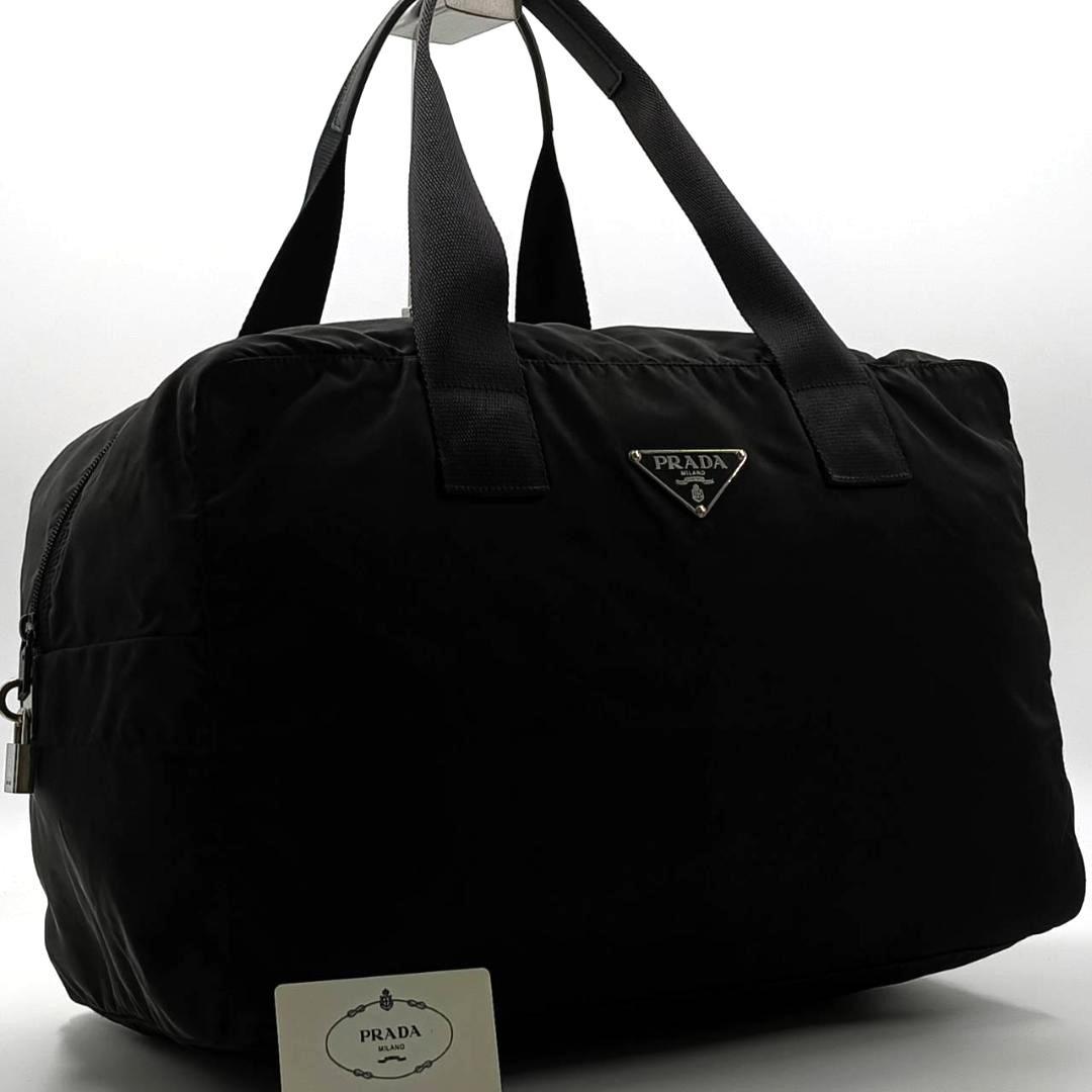 希少✨プラダ 大容量 ボストンバッグ 三角ロゴ レザー ナイロン 肩掛け 黒
