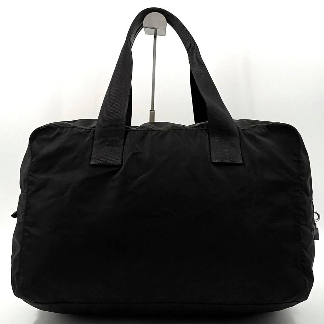 希少✨プラダ 大容量 ボストンバッグ 三角ロゴ レザー ナイロン 肩掛け 黒