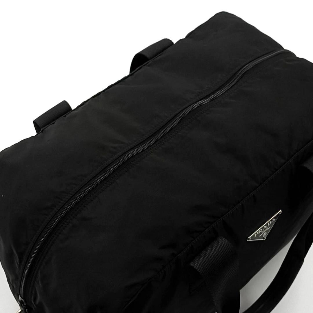 希少✨プラダ 大容量 ボストンバッグ 三角ロゴ レザー ナイロン 肩掛け 黒