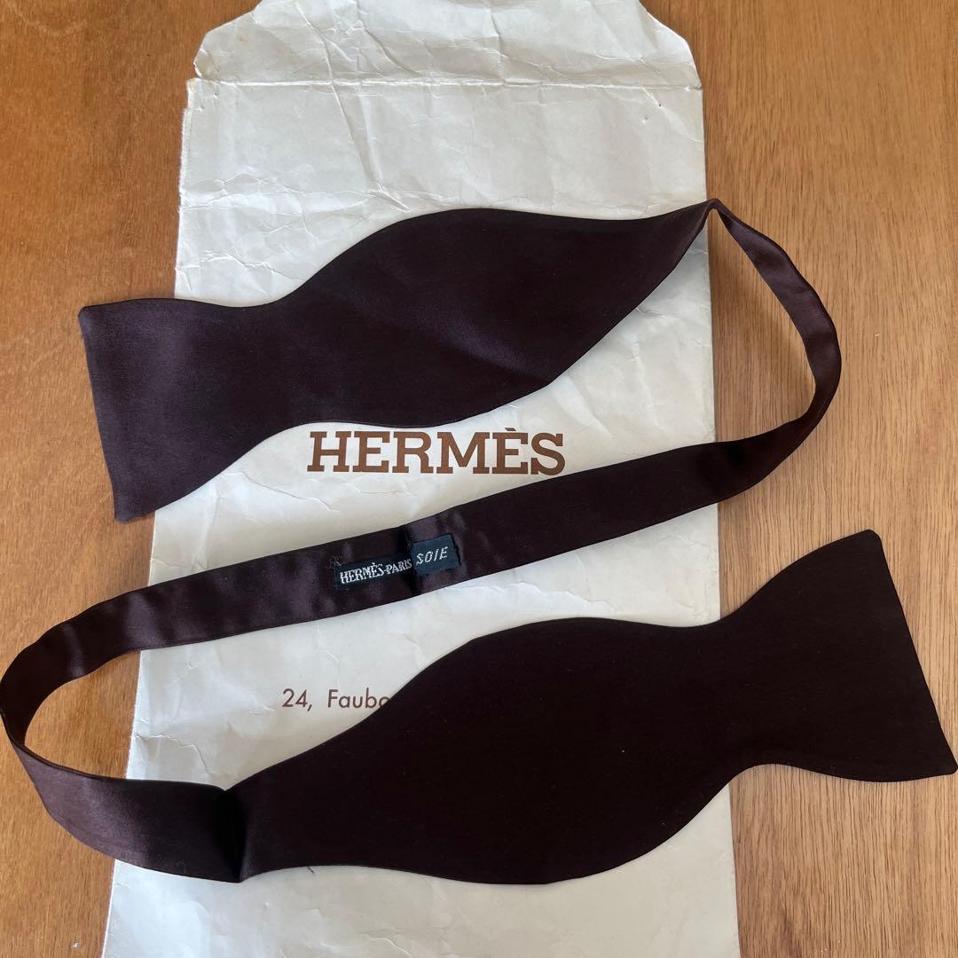 shimoyamadaHERMÈS ダークブラウン 蝶ネクタイ シルク