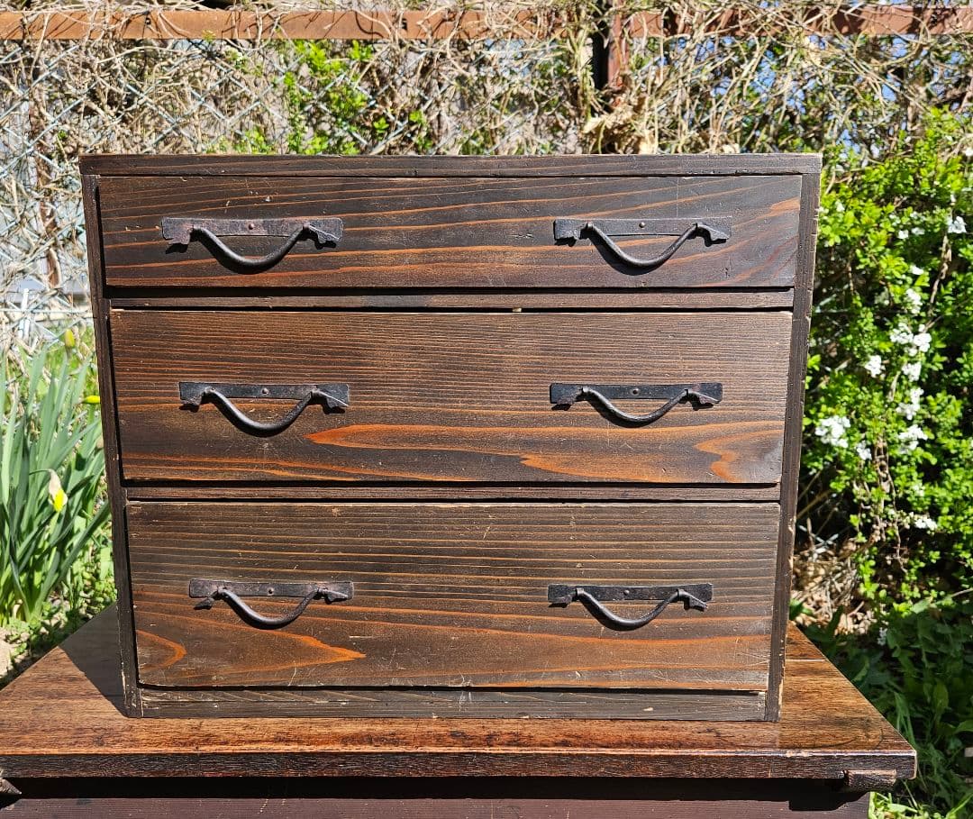 日本のアンティーク 明治時代の小箪笥 小物入れ 小抽斗 三段 メンテ済み 古家具