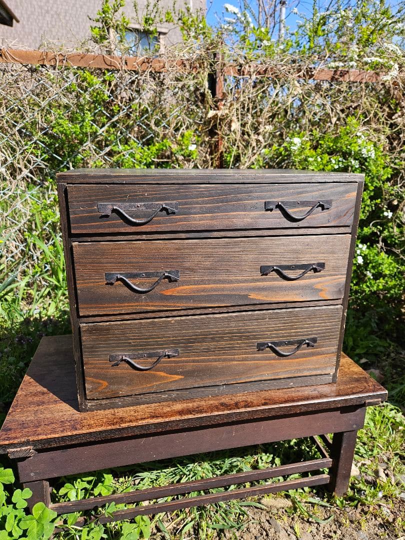 日本のアンティーク 明治時代の小箪笥 小物入れ 小抽斗 三段 メンテ済み 古家具