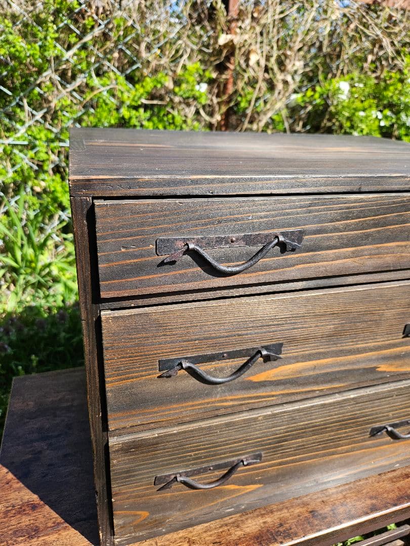 日本のアンティーク 明治時代の小箪笥 小物入れ 小抽斗 三段 メンテ済み 古家具