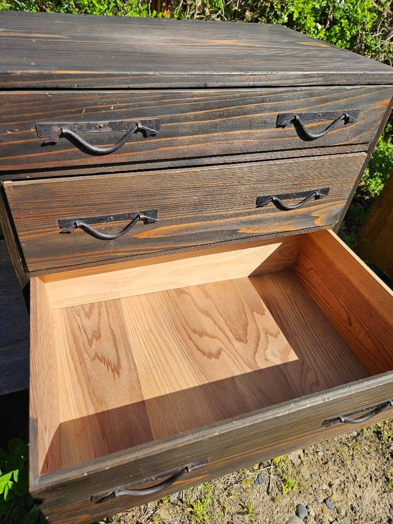 日本のアンティーク 明治時代の小箪笥 小物入れ 小抽斗 三段 メンテ済み 古家具
