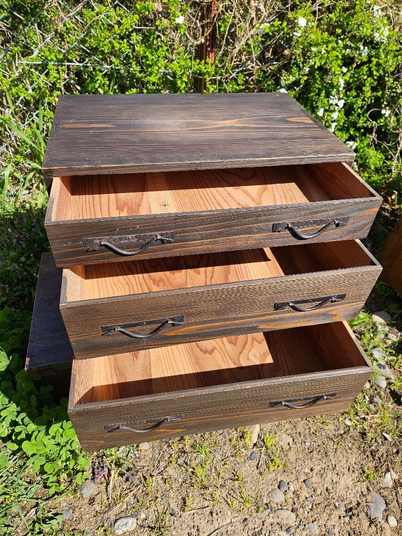日本のアンティーク 明治時代の小箪笥 小物入れ 小抽斗 三段 メンテ済み 古家具