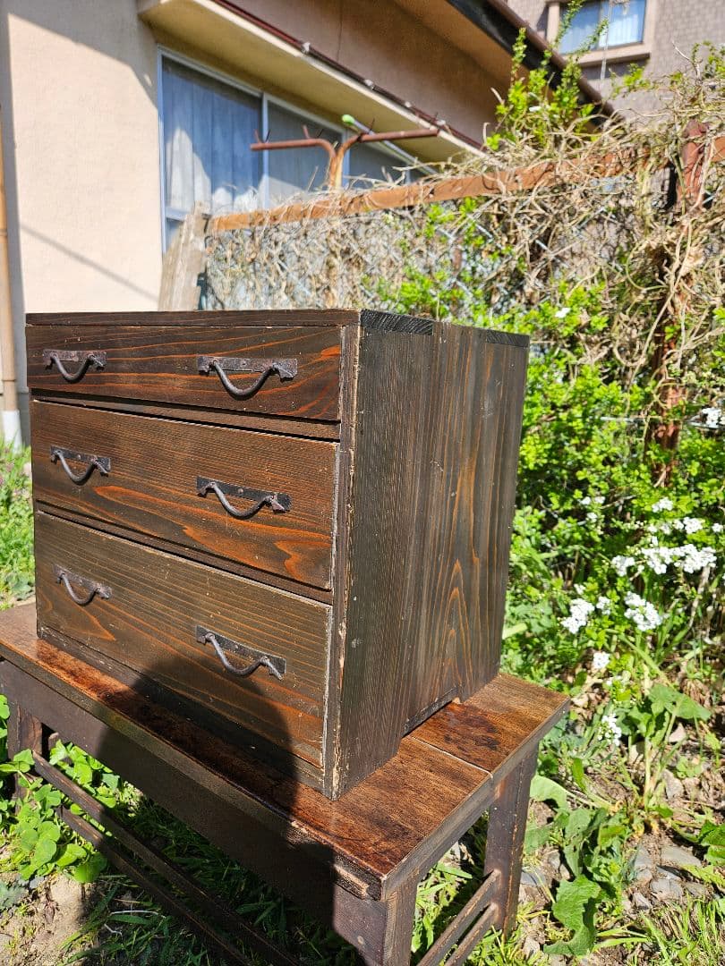 日本のアンティーク 明治時代の小箪笥 小物入れ 小抽斗 三段 メンテ済み 古家具