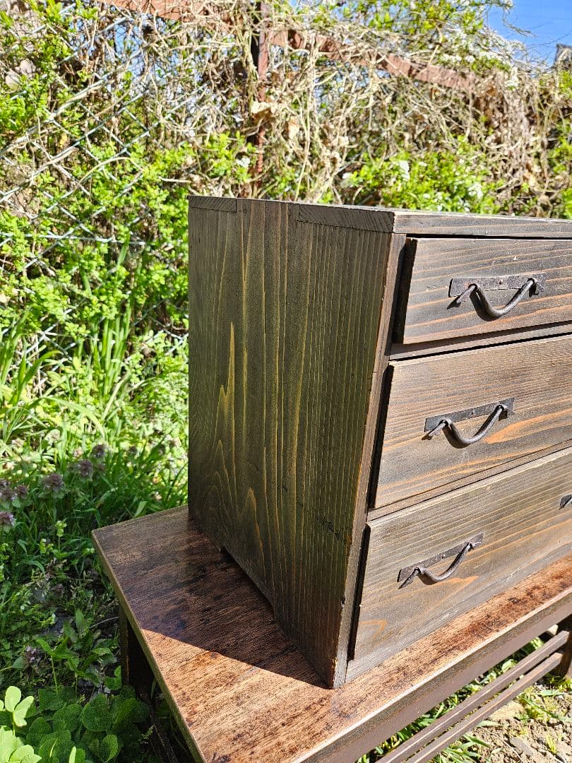 日本のアンティーク 明治時代の小箪笥 小物入れ 小抽斗 三段 メンテ済み 古家具