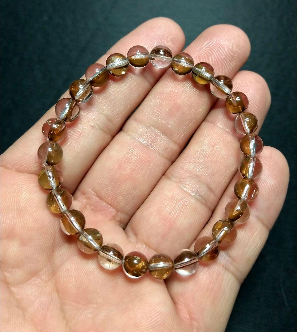 【希少,小粒】ブラウンマイカインクォーツ　７㎜　ブレスレット　美品　珍品