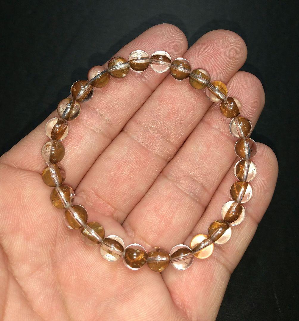 【希少,小粒】ブラウンマイカインクォーツ　７㎜　ブレスレット　美品　珍品