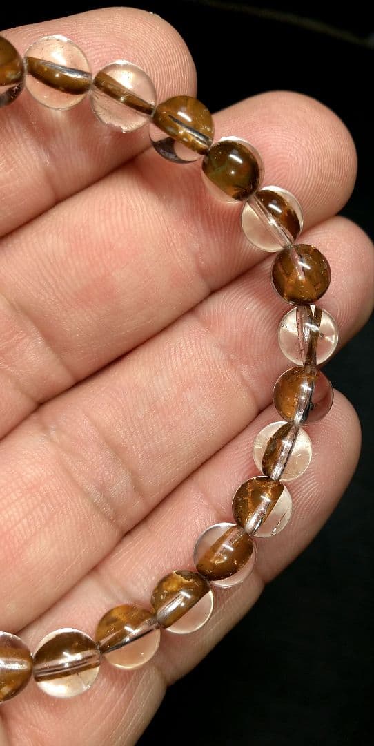 【希少,小粒】ブラウンマイカインクォーツ　７㎜　ブレスレット　美品　珍品