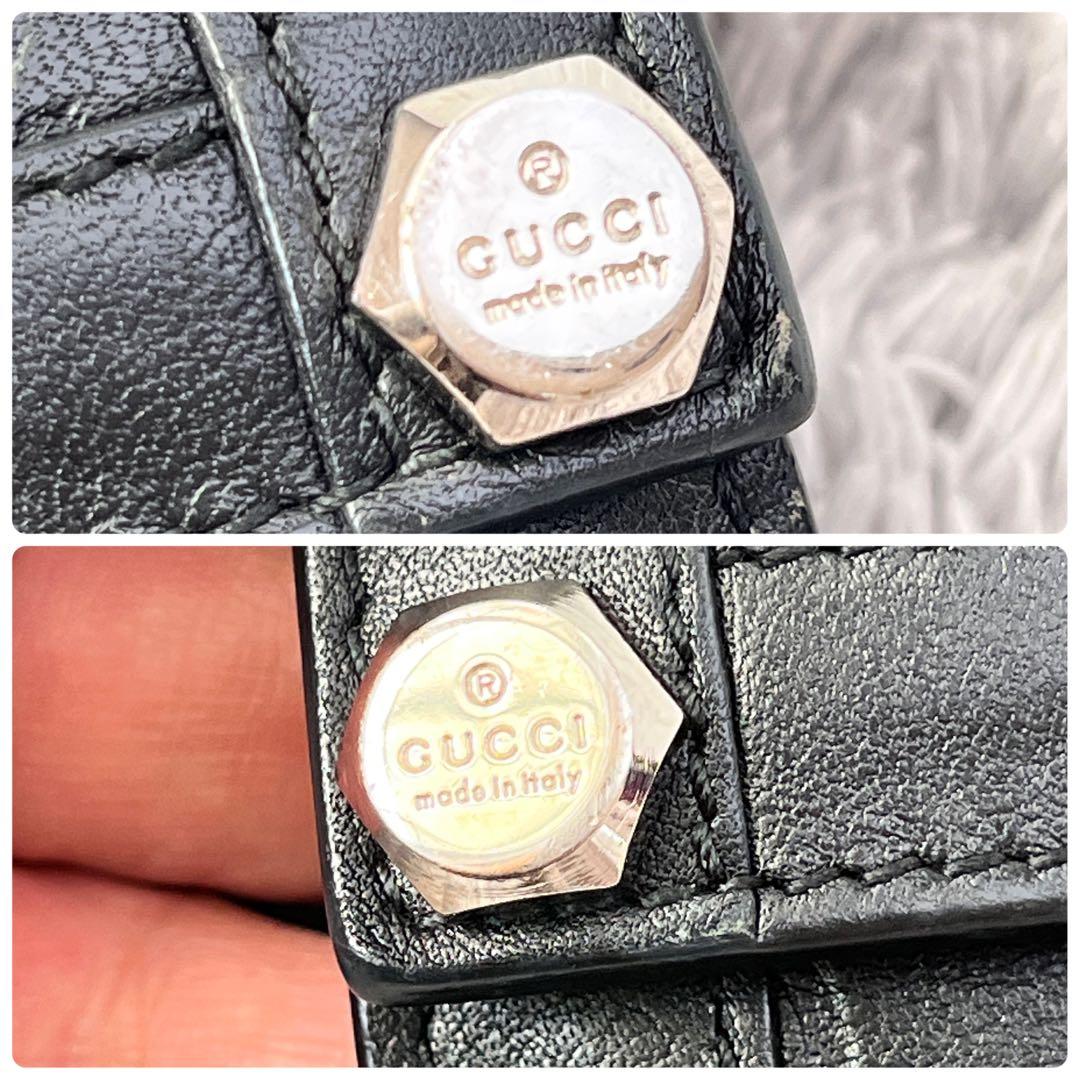 美品✨GUCCI シマ　ロゴ金具　Wホック ブラック　メンズ　長財布