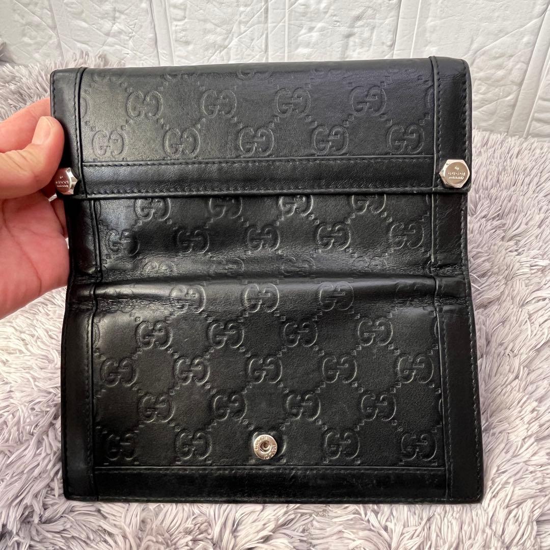 美品✨GUCCI シマ　ロゴ金具　Wホック ブラック　メンズ　長財布