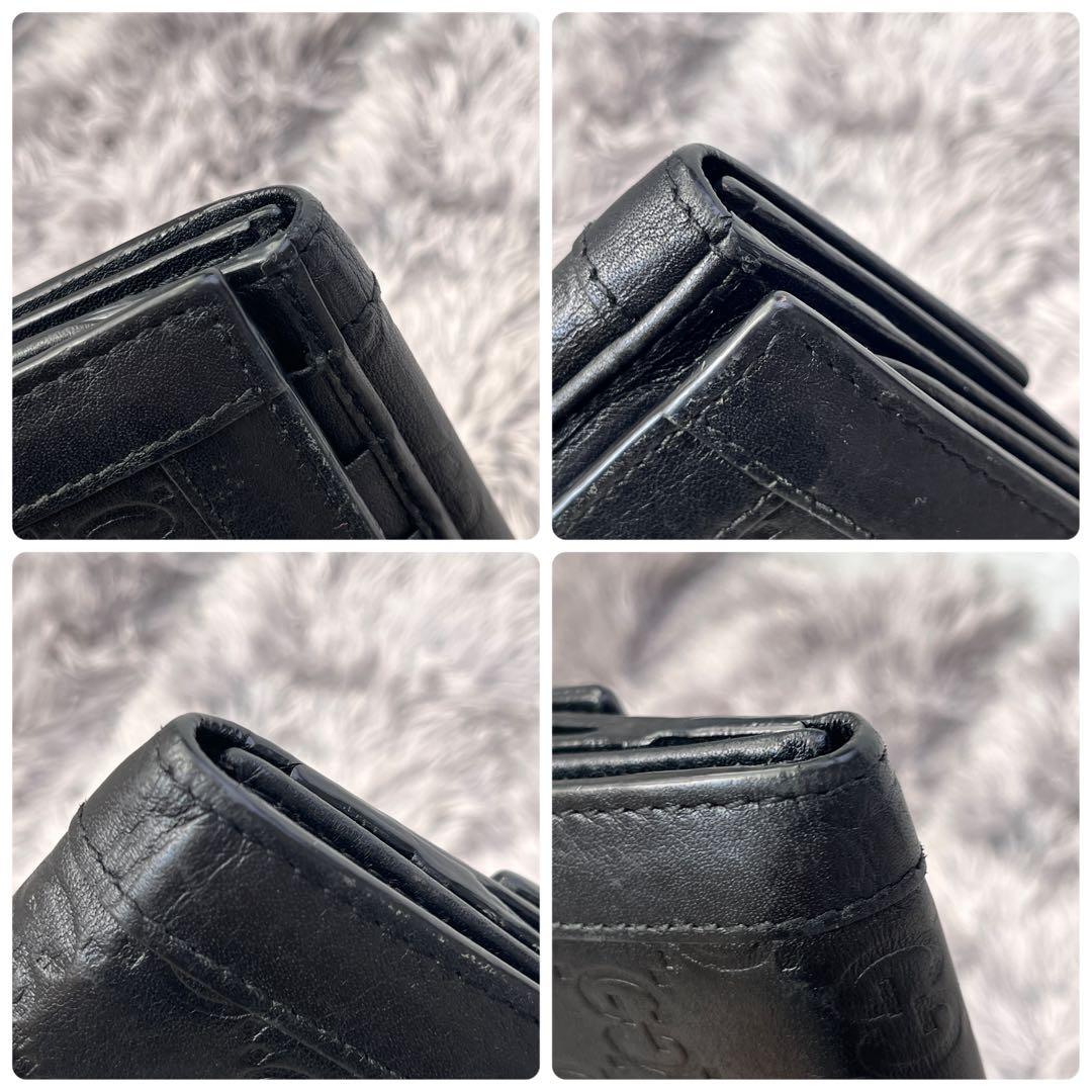 美品✨GUCCI シマ　ロゴ金具　Wホック ブラック　メンズ　長財布