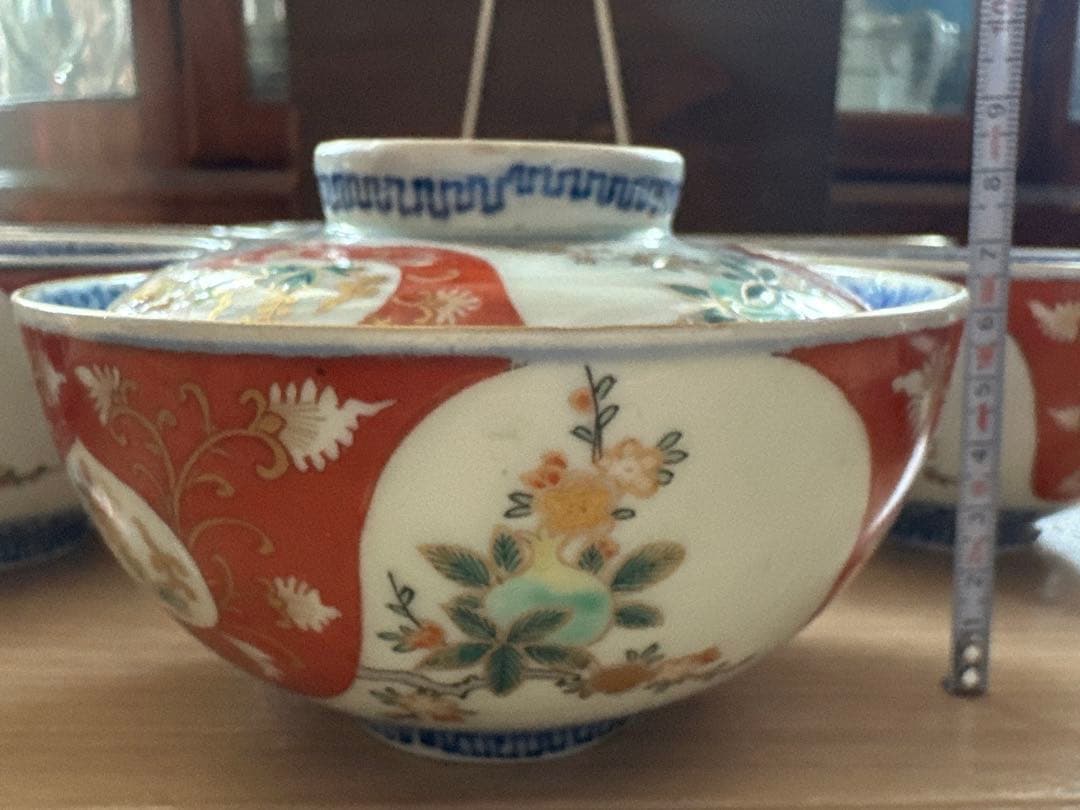 古伊万里　赤絵椀　太明年製　懐石　金彩　７客　蓋付