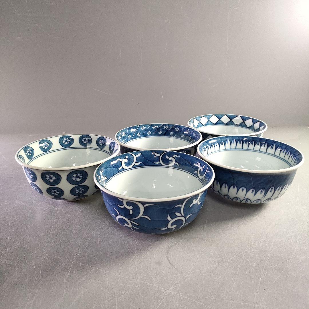 A1207-1/有田焼/源右衛門窯/染付飯碗5客/茶碗/和食器/銘々皿/懐石道具