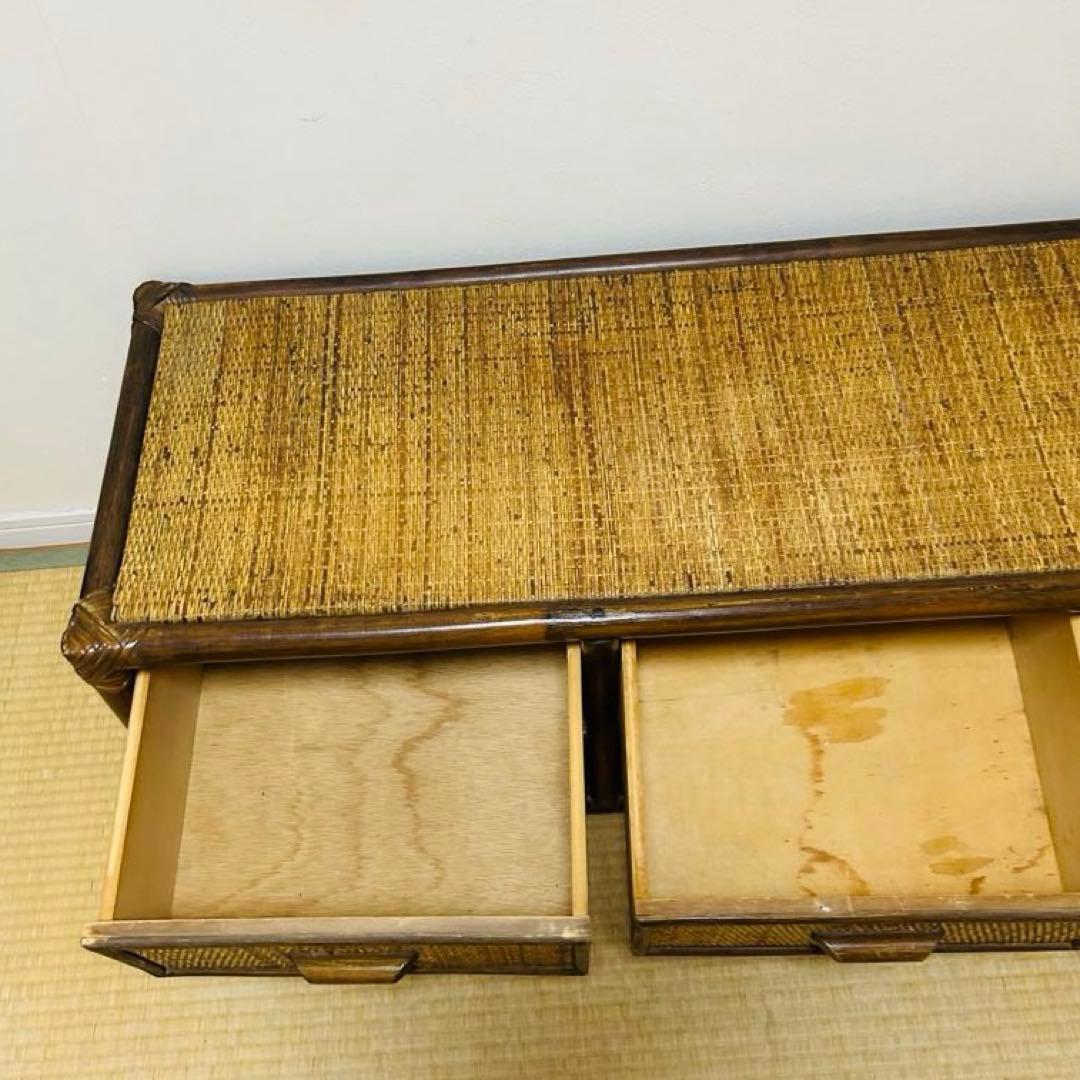 ビンテージ　ラタン製ローボード 6 引き出し付き