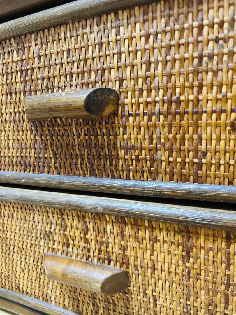 ビンテージ　ラタン製ローボード 6 引き出し付き