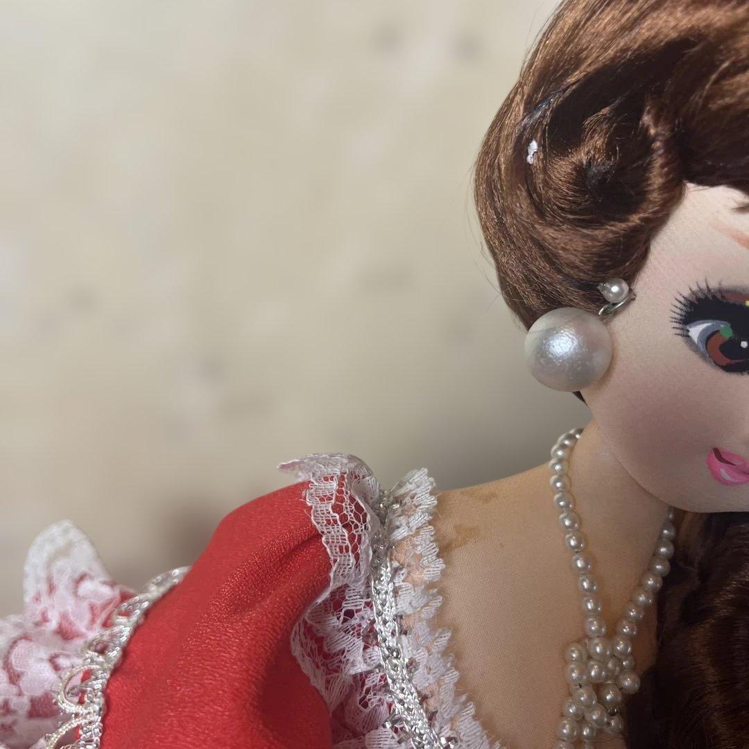 【昭和レトロ】フランス人形 ポーズ人形 赤いドレス ガラスケース入りヴィンテージ