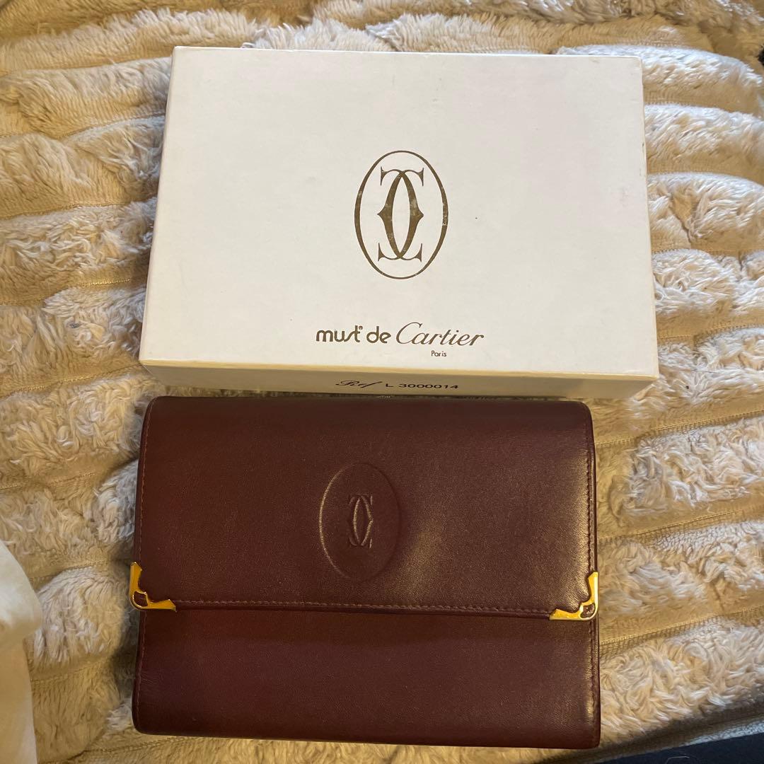 Cartier バーガンディレザー 三つ折り財布