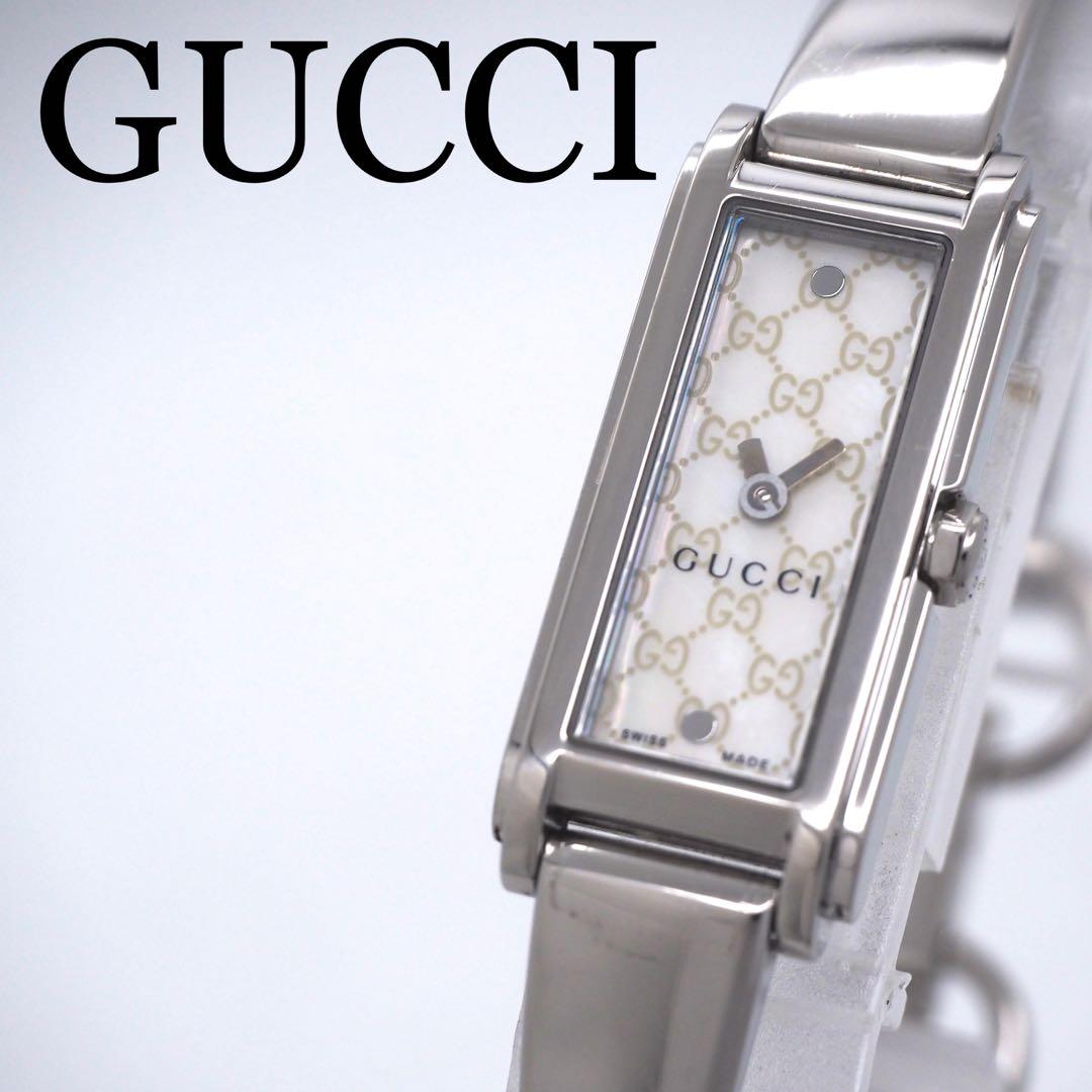 585 稼働 GUCCI 時計　レディース 109 ホワイトシェル バングル