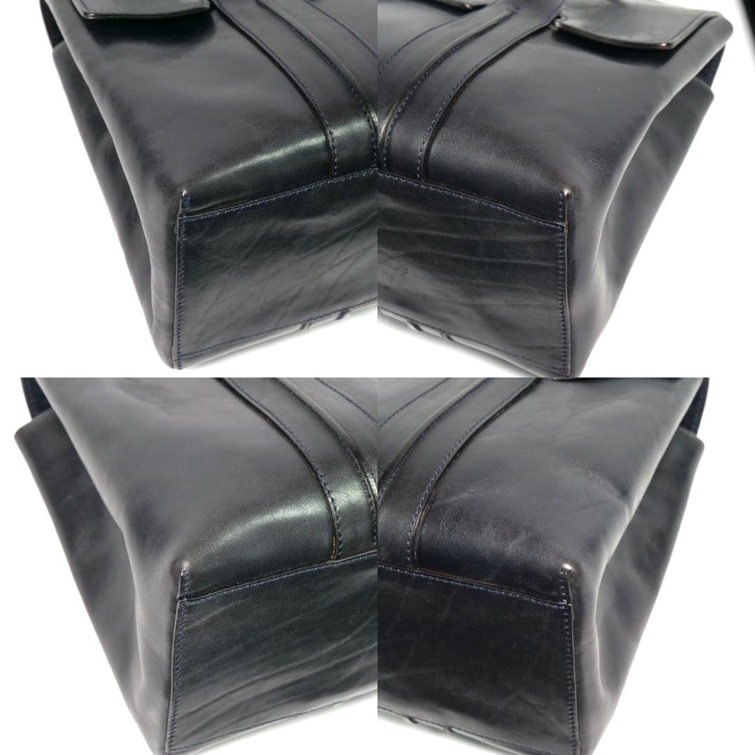 美品✨ ヒロフ ハンドバッグ トートバッグ レザー Hロゴ ダークネイビー