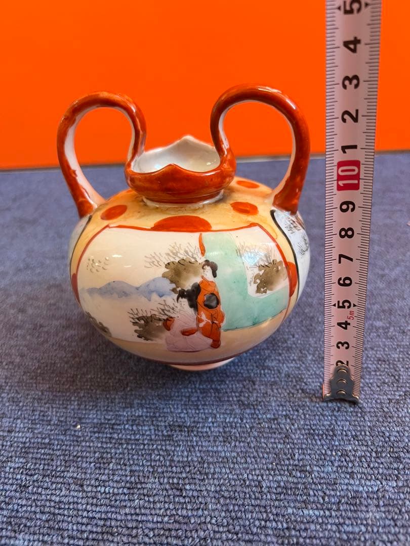 839  明治期　九谷焼　赤絵　高級ポット　時代物