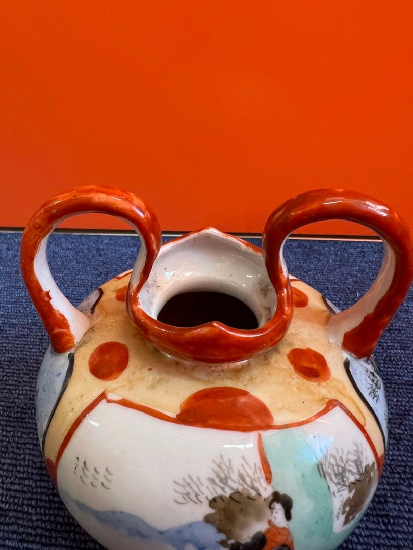 839  明治期　九谷焼　赤絵　高級ポット　時代物