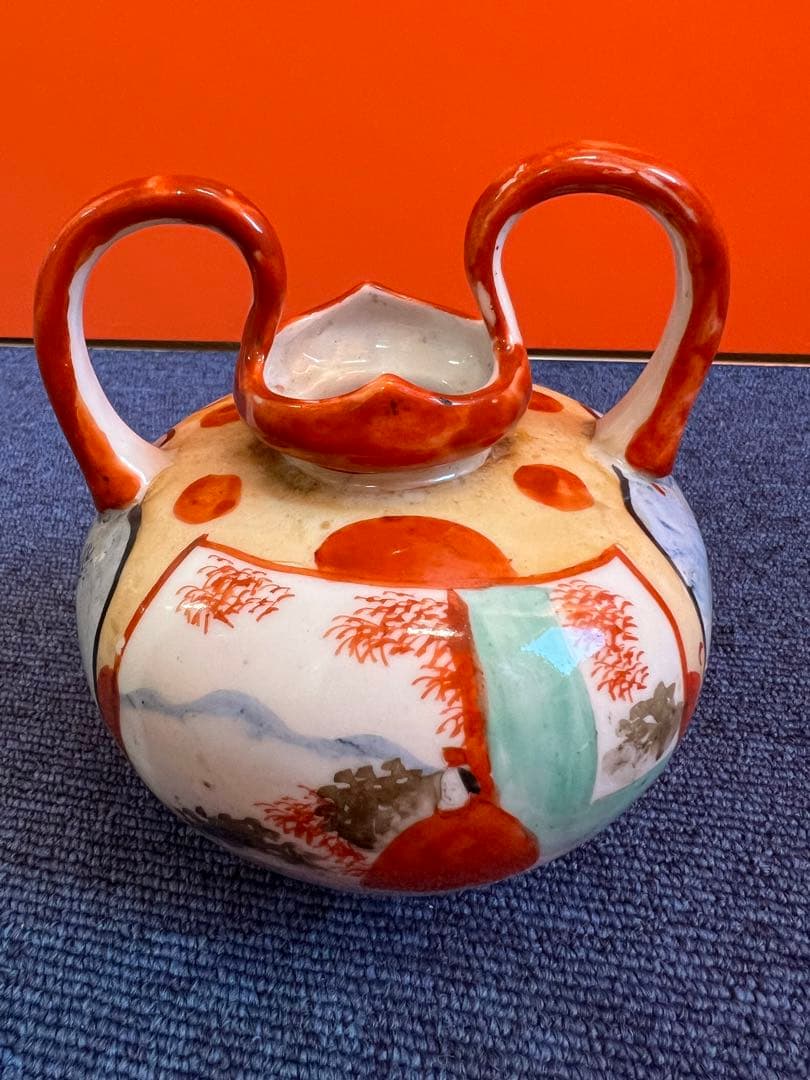 839  明治期　九谷焼　赤絵　高級ポット　時代物