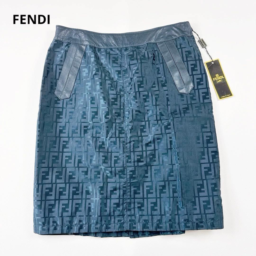 未使用タグ付✨フェンディ ズッカ柄 タイトスカート レザー ナイロン 切替え