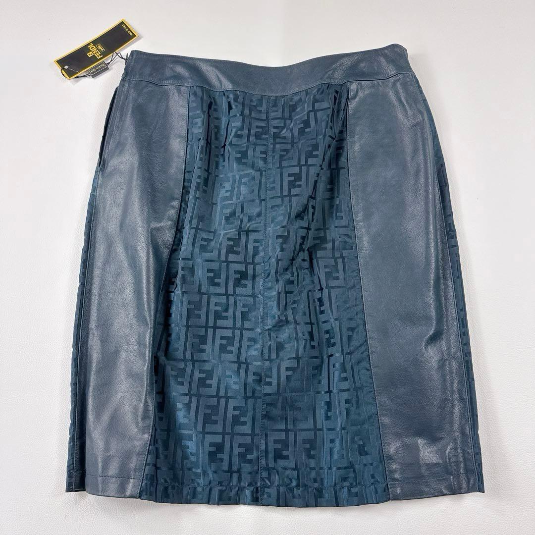 未使用タグ付✨フェンディ ズッカ柄 タイトスカート レザー ナイロン 切替え