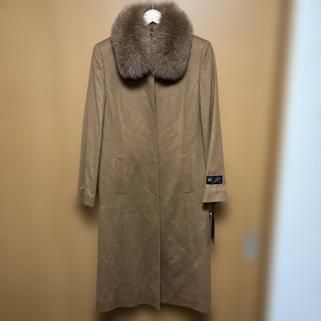 新品未使用　カシミア　100% 三京商会　フォックスファー　コート　ベージュ