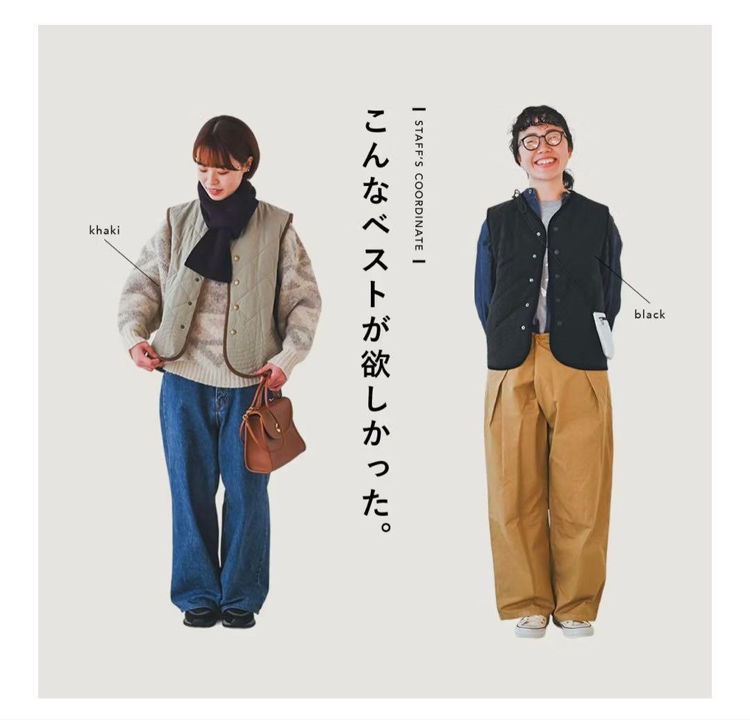 毎日着回したいキルティングベスト　よしいちひろさんコラボ　ライトカーキ　完売品